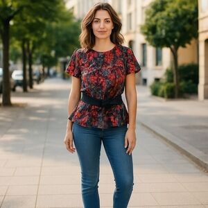 Valida Ladies Tube Top Size M Ruffled Belted Snake Print Black Red White